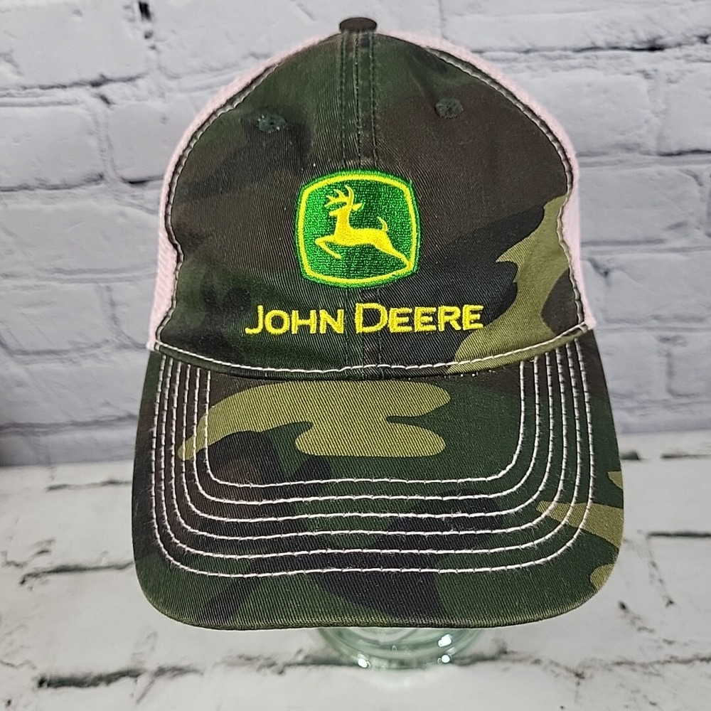 John Deere‎ Hat Womens OSFM Camo Front Pink Mesh Snapback Classic Logo Ball Cap